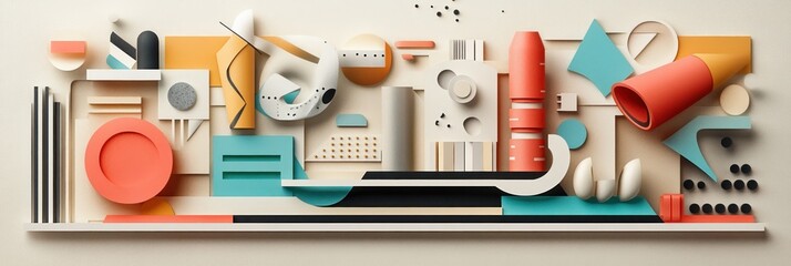 Poster - Abstract geometric shapes in vibrant colors, layered and arranged to create a dynamic composition