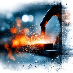 Fototapete - Precision Plasma Cutting: A Symphony of Sparks and Steel in Industrial Manufacturing with a Grunge Aesthetic 