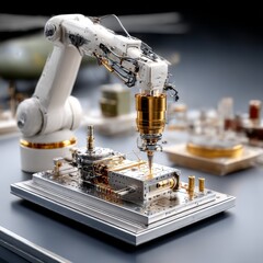 Poster - Robotic Arm Precision Machining: High-Tech Manufacturing with Advanced Automation in Operation.