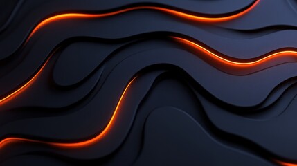 Poster - Abstract dark background with orange glowing lines and wavy layers