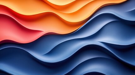 Poster - Abstract wavy layered design in vibrant colors, orange, red, and blue