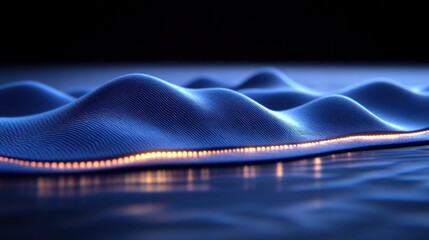 Poster - Abstract digital landscape with glowing orange line.  Complex, undulating blue forms