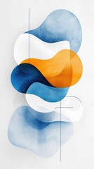 Poster - Abstract design with layered, fluid shapes in orange, blue, and white