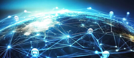 Global interconnected network depicting worldwide communication and data flow.