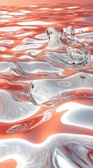 Poster - Abstract liquid forms of coral and silver, rippling and flowing in a dynamic texture