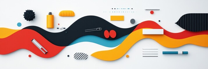 Poster - Abstract wavy shapes in vibrant colors and geometric forms