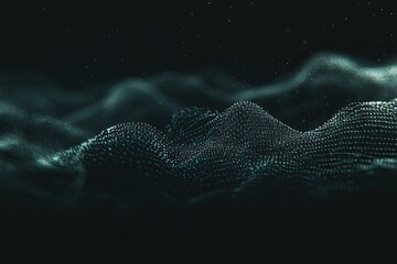 Poster - abstract digital landscape of interconnected points forming undulating shapes. a dark, textured back