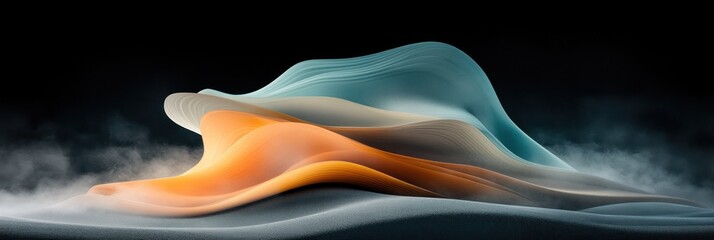 Poster - Abstract landscape of flowing, layered colors against a dark background