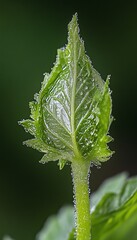 Wall Mural - Close up macro photography of a realistic green leaf showcasing intricate details and texture