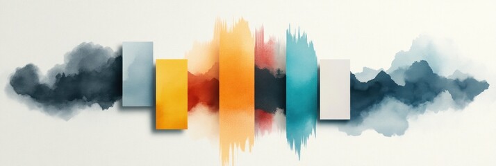 Poster - Abstract composition of layered shapes and watercolor washes