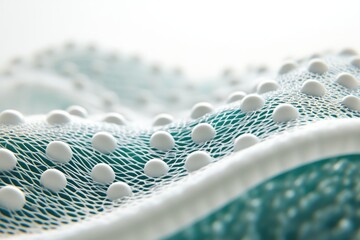 Poster - Abstract image of a network,  white spheres, teal background.  Wave-like texture