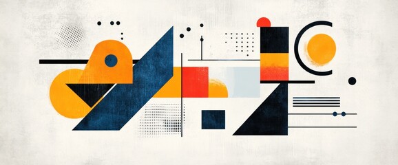 Poster - Abstract geometric composition of shapes in bold colors and graphic elements