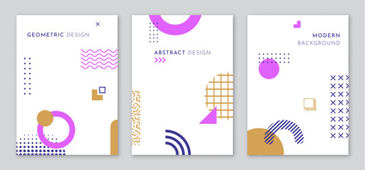 Poster - Memphis abstract geometric pattern poster template. Abstract graphic figures vector flyer or brochure layout. Business poster, placard or vertical banner with minimalistic Memphis geometric shapes