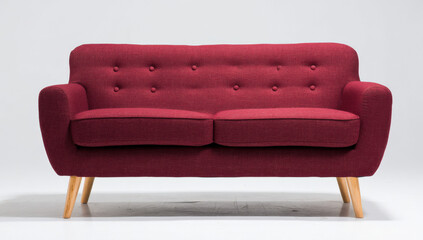 Aufkleber - Stylish crimson twoseater sofa with button tufting and light wood legs perfect for modern living room decor. : Generative AI