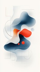 Poster - Abstract fluid shapes in shades of blue, orange, and white, with geometric elements