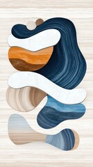 Poster - Abstract design with layered organic shapes in various muted colors and marble effects