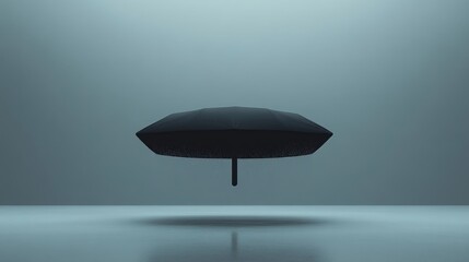 Poster - Floating black umbrella in minimalist studio setting