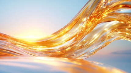 Poster - Golden liquid waves flowing over a pastel sky