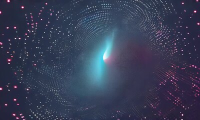 Fototapete - Abstract digital wave of glowing particles and energy flows in a dark background.