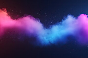 Poster - vibrant, neon-colored smoke clouds against a dark background, with subtle glittering particles