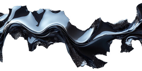 Poster - Abstract Black Liquid Wave. Dynamic Fluid Motion And Modern Art Design Isolated On Transparent Background