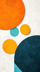 Poster - Abstract composition of overlapping circles in shades of orange, teal, and navy blue on a light background