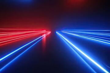 Poster - abstract vibrant motion blur of red and blue light trails. dark background