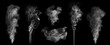 © Tryfonov - Fog or smoke, steam collection isolated on black background. White cloudiness, mist or smog background.