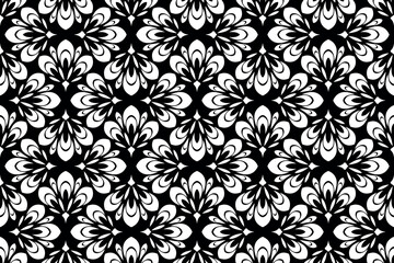 Leinwandbilder - Flower geometric pattern. Seamless vector background. White and black ornament. Ornament for fabric, wallpaper, packaging. Decorative print.