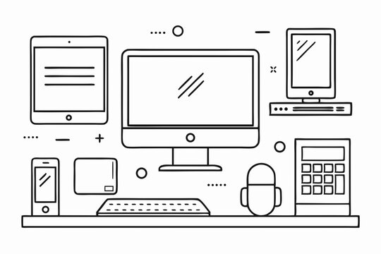 Laptop and Mouse Line Art Icon