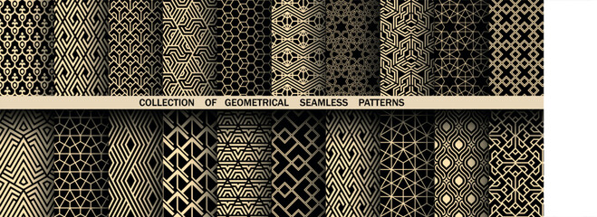 Leinwandbilder - Geometric set of seamless black and golden patterns. Simple vector graphics