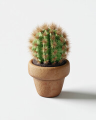 Aufkleber - A small spherical green cactus with light brown spines sits in a terracotta pot against a bright white background.  The image is clean and minimalist ideal for home decor or plantrelat : Generative AI