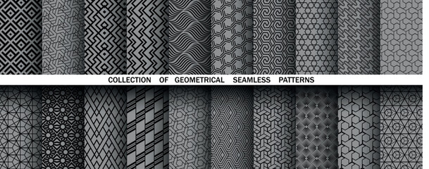 Leinwandbilder - Geometric set of seamless black and gray patterns. Simple vector graphics