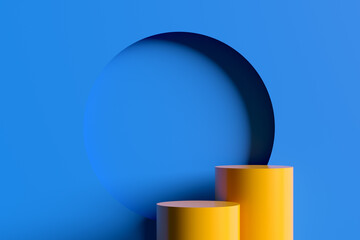 Aufkleber - Two Yellow Cylinders Creating a Podium with Blue Circle Background