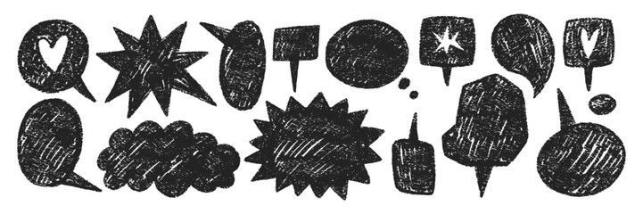 Aufkleber - Text boxes, cloud, star and heart with grungy organic textures. Rough shapes painted by crayon. Vector illustration.