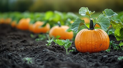 Wall Mural - Pumpkin vines sprawling across a fertile patch of earth, promising a harvest of autumnal delights.