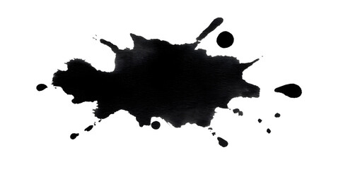 Wall Mural - Black ink splatter stain isolated on white background