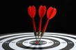 © New Africa - Targeting. Dart board with arrows on black background, closeup