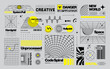 © darkovujic - Brutalist graphic assets set in acid style, retro futuristic background with wireframe elements of different forms, bold modern shapes for design template, poster, stickers, banner in Y2k style