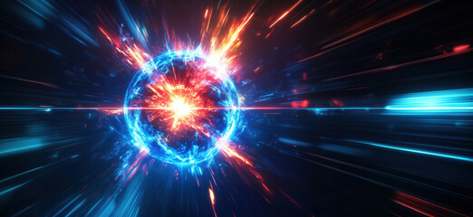 Poster - vibrant cosmic explosion with dynamic light trails and energy bursts.