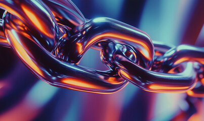 Poster - Metallic chain link with vibrant reflections and abstract background design.