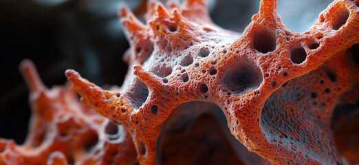 Poster - Microscopic view of intricate coral structure showcasing vibrant textures and colors.