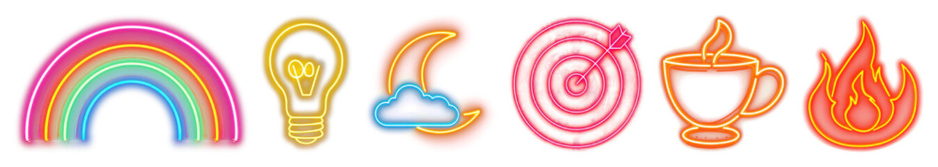 Wall Mural - png vibrant neon symbol collection, element set on transparent background