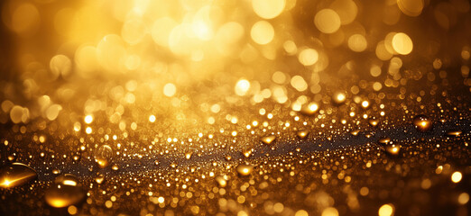 Poster - Golden bokeh background with water droplets creating a shimmering effect.