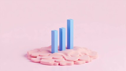 Poster - A pastel pink brain model with three ascending blue rectangular bars emerging from its center.