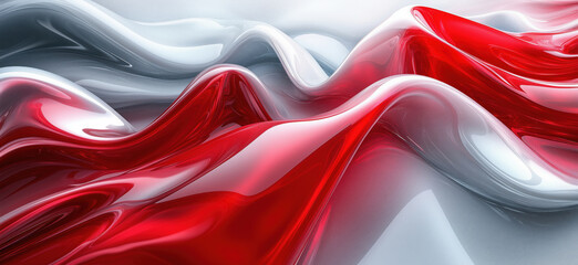 Poster - abstract red and white fluid waves creating dynamic texture and depth.