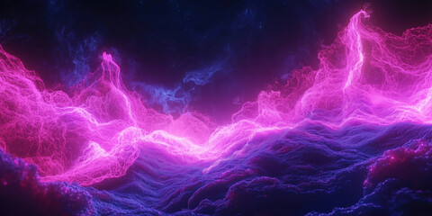 Poster - Vibrant pink and blue abstract waves of energy in cosmic space.