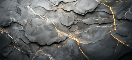 Poster - Textured black rock surface with glowing cracks and intricate patterns.