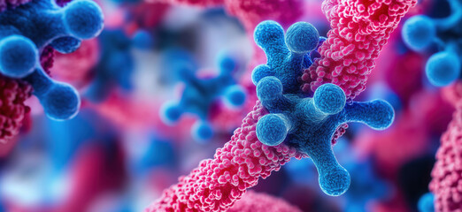 Poster - Microscopic view of colorful molecular structures showcasing intricate details of biology.