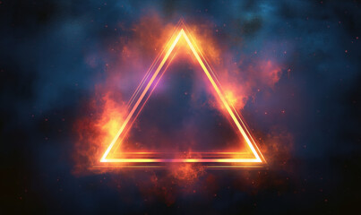 Poster - glowing triangular shape surrounded by vibrant cosmic colors and fiery effects.